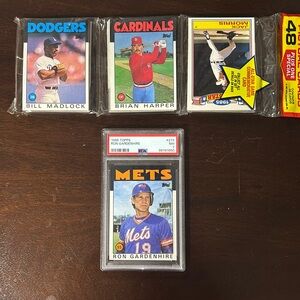 1986 TOPPS rackpack with 49 cards and 1986 Ron gardenhire PSA 7 slabbed card